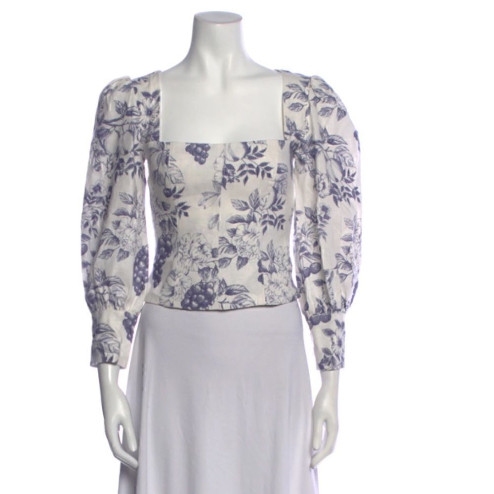 REFORMATION Linen Floral Stilton Puff Sleeve Top Carla XS Size 0 Worn Once